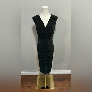 White House Black Market Black Ruched Midi Dress